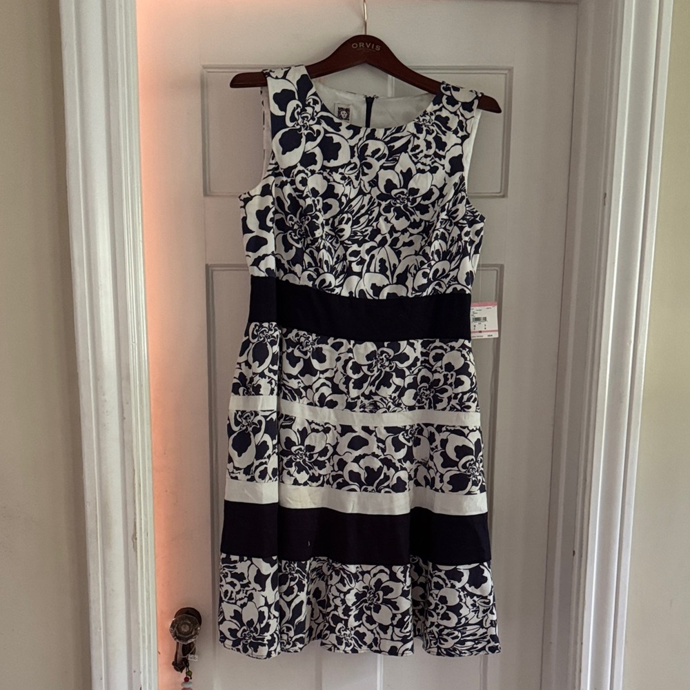 Anne Klein Navy and White Floral Dress